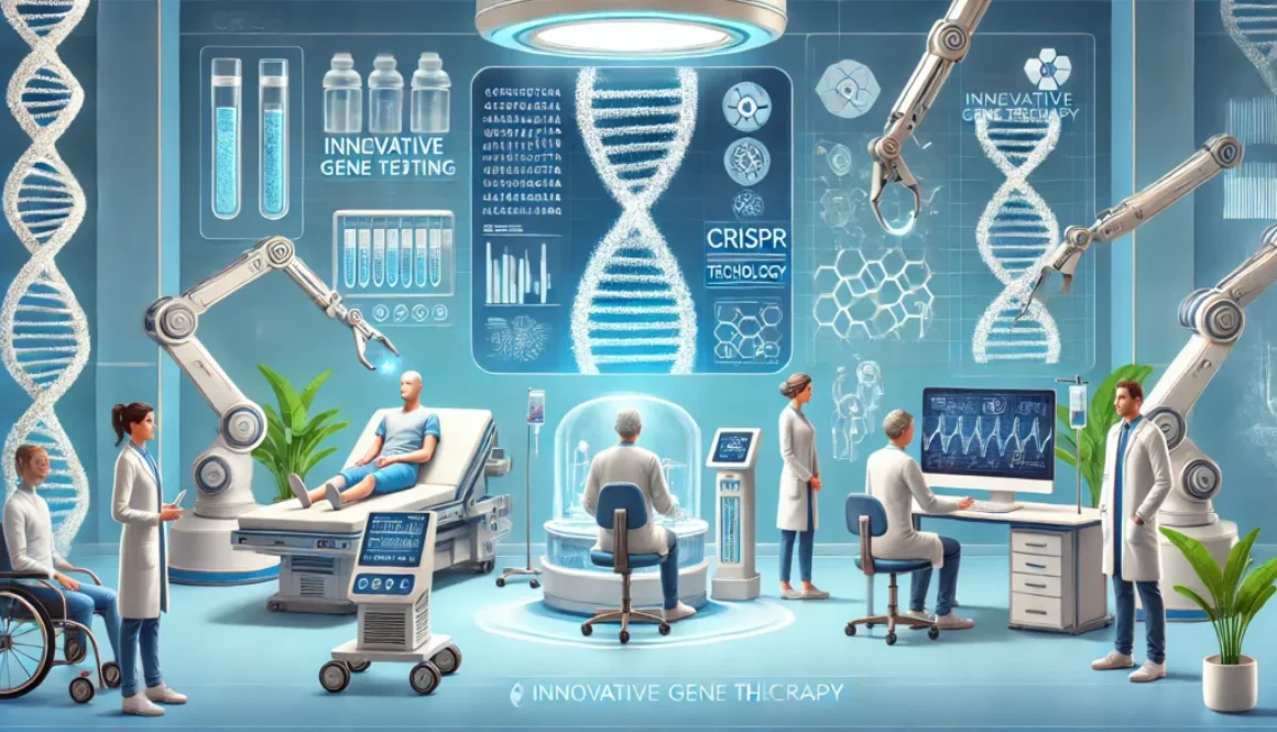 DALL·E 2025-03-06 18.39.49 - An illustration of a futuristic hospital where doctors are using CRISPR technology to treat cancer patients. The scene includes a digital screen displ